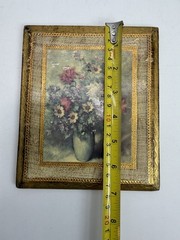 VTG Gold Gilt Italian Florentine Tole Wood Wall Picture Plaque FLORAL 7”x 6”