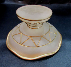 Small 3×5 Heavy 10+ oz Frosted Glass Hand Painted Gold Pedestal Old Compote Dish