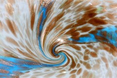 LARGE Vintage Viking Art Glass Modernist Freeform Table Bowl Aqua & Gold Swirl