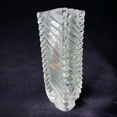 Rogaska Clear Crystal Glass Triangle Ribbed Shaped Vase Large Heavy Glass Optic