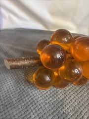 Vintage MCM Amber Orange Lucite Grape Cluster Large Driftwood Stem