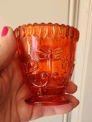 Vintage Orange Glass Toothpick Holder ~w Dragon Fly