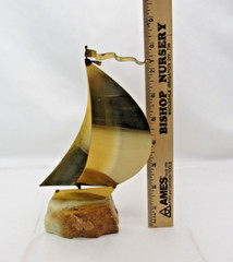 Vintage DeMott Signed Brass Metal Sail Boat Sculpture Onyx Base Nautical 8″