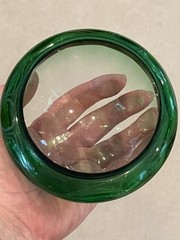 Antique Art Nouveau Austrian Jugendstil Green Glass Vessel w/ Metal Lid