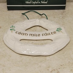 Belleek Shamrock Irish Welcome Wreath Wall Hanger Fine Parian China With Box