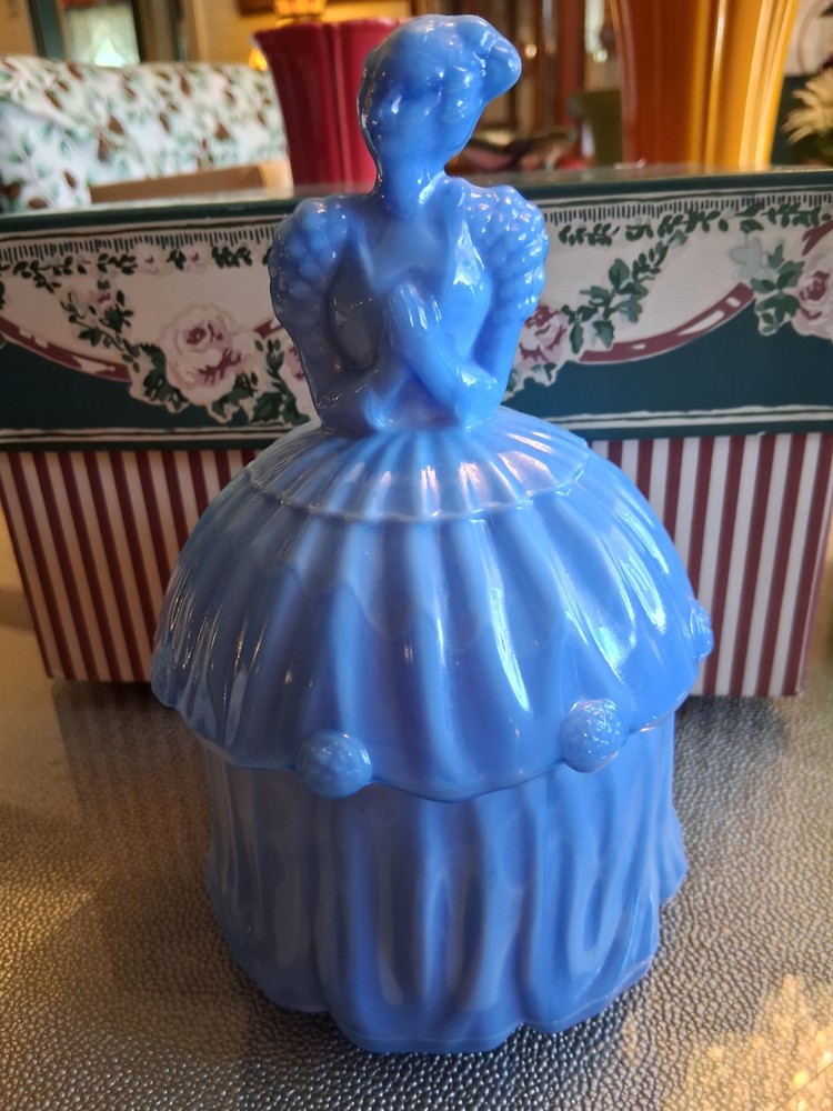 Akro Blue Slag Glass Lady