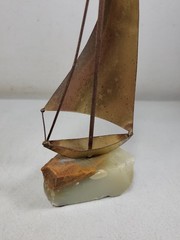 2x Vintage John Demott Sailboat Metal & Rock Sculpture 14-1/2″ & 8-1/2″ Tall