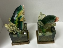 Enesco Rainbow Trout & Largemouth Bass Wistful Fisherman Figure 2008 Bookend NEW