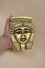 Gold Leaf Egyptian Goddess Hathor Ancient Egyptian Face and Solid Stone Figurine