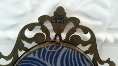 Vintage Made in Italy Kids Playing Print Oval Glass Ornate Metal Frame EUC