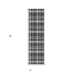 8′ Runner Black Gray and White Plaid Washable Non Skid Indoor Outdoor Rug