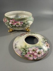 Antique GDA France Hand Painted Floral Hairpin Receiver Porcelain Dish Limoges