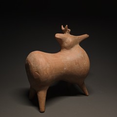 CIRCA NEAR EASTERN AMLASH ERA TERRACOTTA RHYTON VESSEL OF AN ANIMAL.