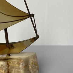 John DeMott Signed Metal Brass Sailboat Sculpture On Stone Base Decor Art Sail
