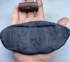 Rare Old Near Easter Antiquities Natural Jasper Stone King With Wings Cylinders