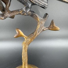 Vintage Brass Love Birds Sitting On The Tree Sculpture Figurine Heavy Figure VTG