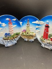 Set of 3 Lighthouse 3D Relief Sculpture Figurine Desktop Decor Lot of 3