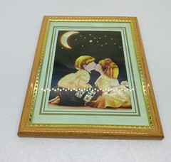Vintage 1990s Boy Kissing Girl Under Moon & Stars Iridescent Shiny Wall Art B2