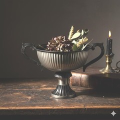 Vintage Cast Metal Trophy Urn – Antiqued Pewter Neoclassical Centerpiece Planter
