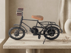 Retro Bicycle Statue Metal Bike Model Wooden Seat Vintage Home Office Decor Gift