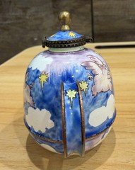 Kelvin Chen 2001 Blue Enameled Miniature Teapot Flying Pig #1393