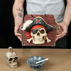 3-Piece Gothic Decor Set Pirate Skull Wall Hanger, Dragon Ashtray & Skull Statue