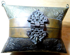 BAG~Brass & Copper Pillow Trinket Purse With Felt Lining Inside Antique Damaged