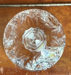Czech Pinwheel Star of David Crystal Cut Glass 3 footed Candy Dish w Steeple Lid