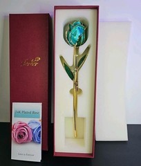 Beautiful Gold Dipped Rose 24K Plated Forever Preserved Roses Flower Blue 11″~~