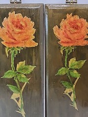 2x Floral Roses Handmade Wooden Lacquer Wall Art Plaques Wall Decor 70s 80s Vtg