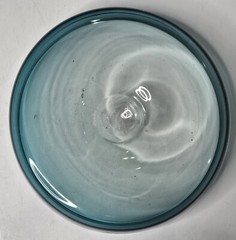 Vintage 1960’s Unbranded Aqua Blue Glass Raised Center Handmade 7.25″ Round Bowl