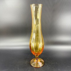 Vintage Venetian Amber Art Glass Vase With Made In Italy Sticker Footed Vase VTG