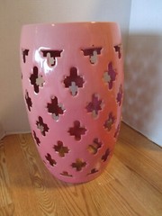 Enameled Steel barrel Shape reticulated Pink Stand Stool side Table bold design