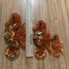 Vtg 1960s Shellart Orange Seahorse Acrylic Lucite Abalone MCM Wall Plaques Set 3