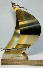 Brass Metal Sail Boat Sculpture Marble Base Nautical 8” Vintage DeMott Signed