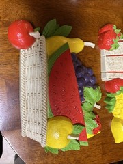 1975 Homco Plaques Made In USA Sunflower, watermelon, strawberry fruit plaques