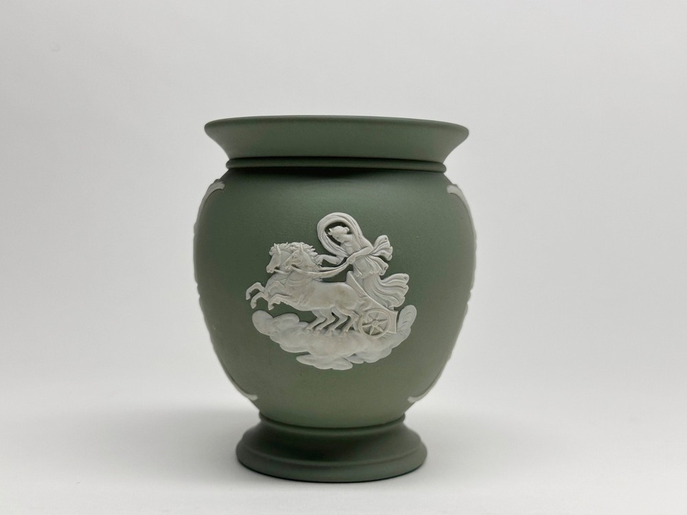 Wedgewood Green Jasperware Winged Horse – Neoclassical Small Vase 3.75″ x 2.75″