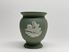Wedgewood Green Jasperware Winged Horse – Neoclassical Small Vase 3.75″ x 2.75″