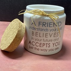 Vintage Ganz Ceramic Jar with Cork Lid A Friend Understands Your Past Home Decor