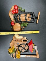 HOMCO 1978 Cast Metal Wall Plaques Apple Press & Corn Sheller