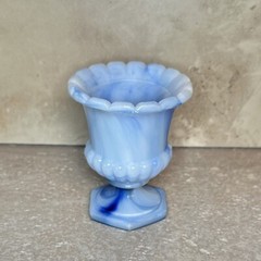 Akro Agate Blue White Slag Glass MCM Air Plant 3″ mini Vase 764 Toothpick Urn