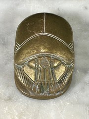 Brass Egyptian Scarab Beetle Hieroglyphics base Paperweight 3.5” Heavy VTG