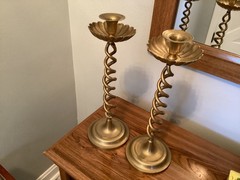 VTG Solid Brass Open Barley Twist Antique Pair Candlestick Holders 16” Tall