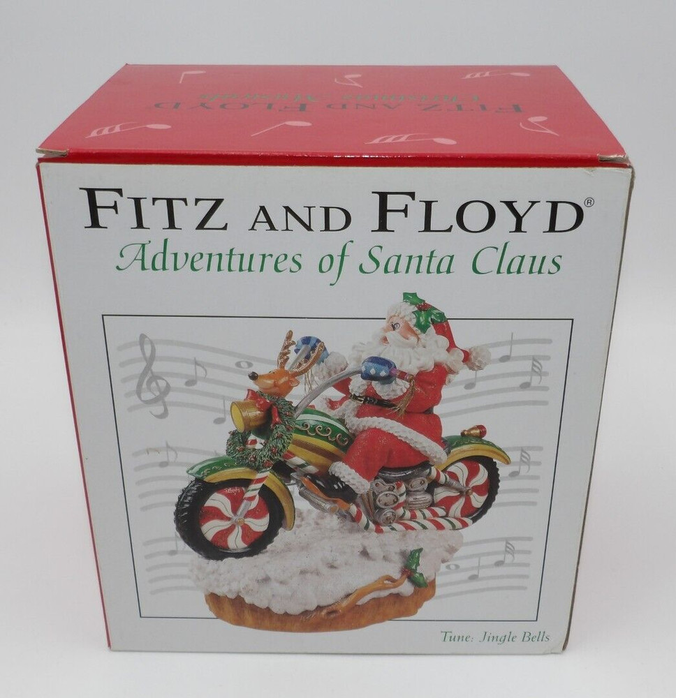 Fitz & Floyd Adventures of Santa Claus Motorcycle Musical Figurine Jingle Bells