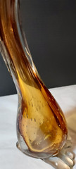 Unique Pair of Murano Hand Blown Swans/Ducks in Amber Tones and Bubbled Design