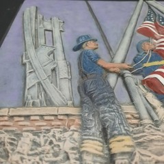 Commemorative 9/11 “Raising the Flag at Ground Zero” 3D Relief Plaque Wall Decor
