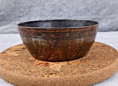 RARE ANTIQUE ISLAMIC/PERSIAN TINNED COPPER/BRONZE CEREMONY/PRAYER BOWL HAMMERED