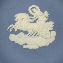 Wedgwood Blue Jasperware Round Trinket Dish Neoclassical “Athena in Chariot”