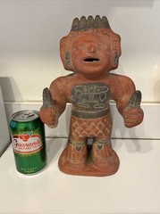 Large Pre-Columbian Replica Clay Ceramic Painted Altarpiece Maize Man God