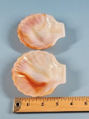 Set of 2 Vintage Akro Agate #246 Pumpkin Slag Glass Shell Dishes – Orange /White